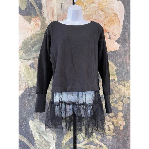 New Anthropologie Tulle Sweatshirt Black Oversized Size Small - Picture 10 of 14